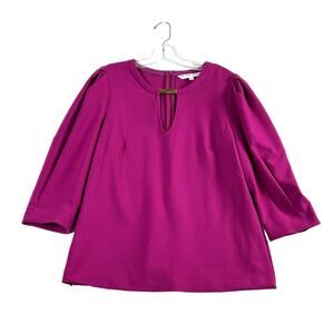 Trina Turk Emiko Top 3/4 Puff Sleeve Keyhole Relaxed Magenta Womens Large USA